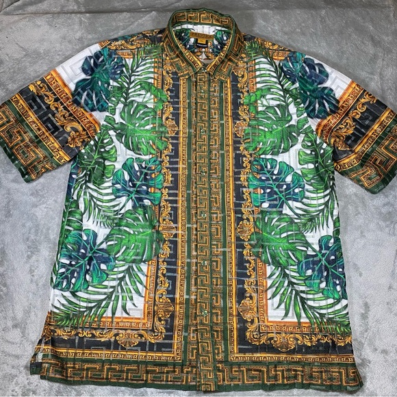 Prestige Original Shirt Mens 2X Button Short Sleeve Greek AOP See Thru Abstract - Picture 12 of 12